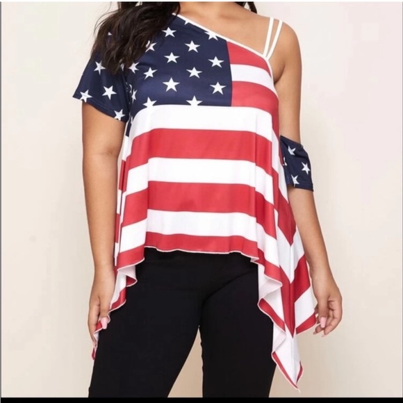 •NWT•XL-2X•AMERICA•FLOWY RED WHITE N BLUE FLAG TOP•NWT• - Picture 4 of 15